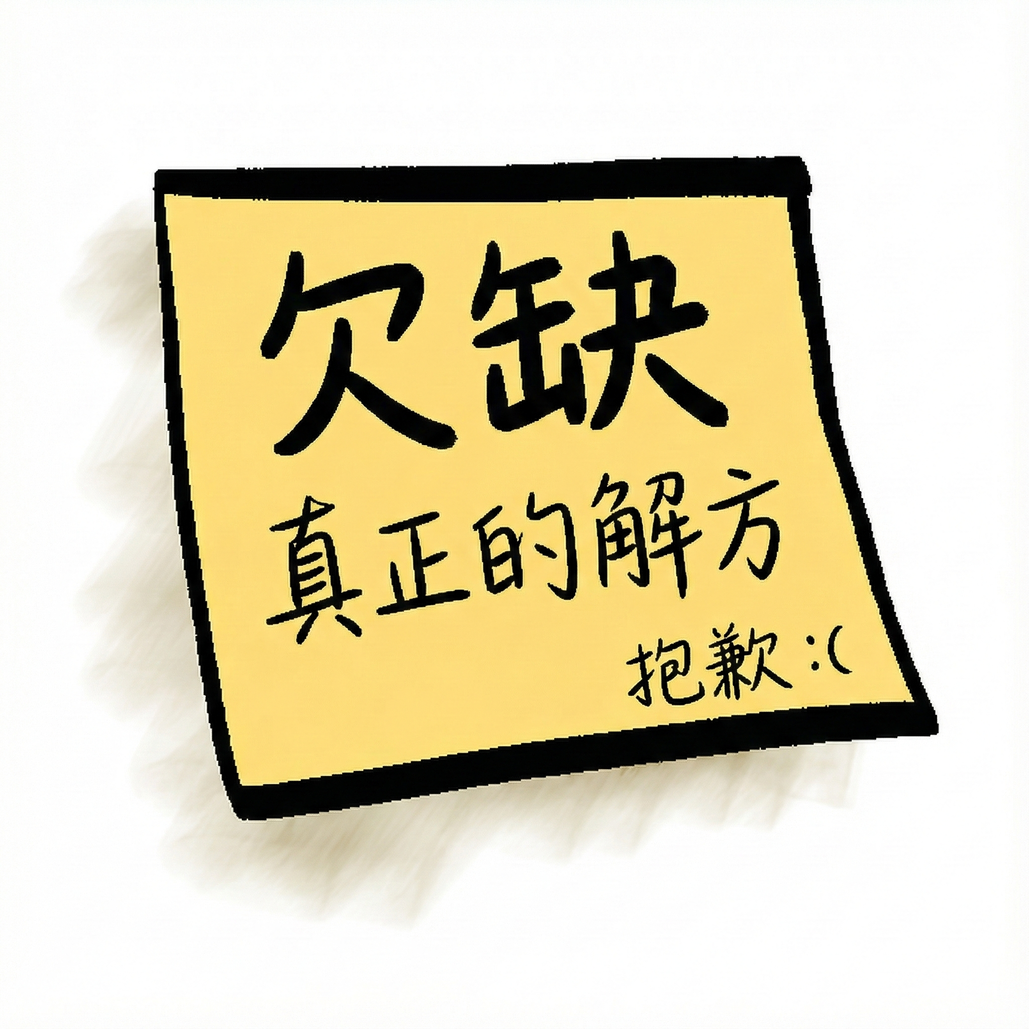 便條紙寫著『欠條：真正的解決方案，抱歉』